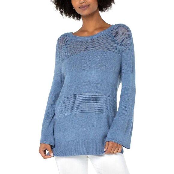 NWT Liverpool Mixed Stitch Crewneck Sweater in Cornflower Blue Heather Sz. S - Picture 1 of 3